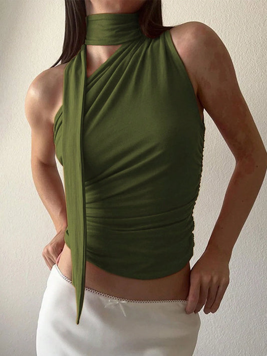 Women Solid Color One Shoulder Sleeveless Summer Tank Top