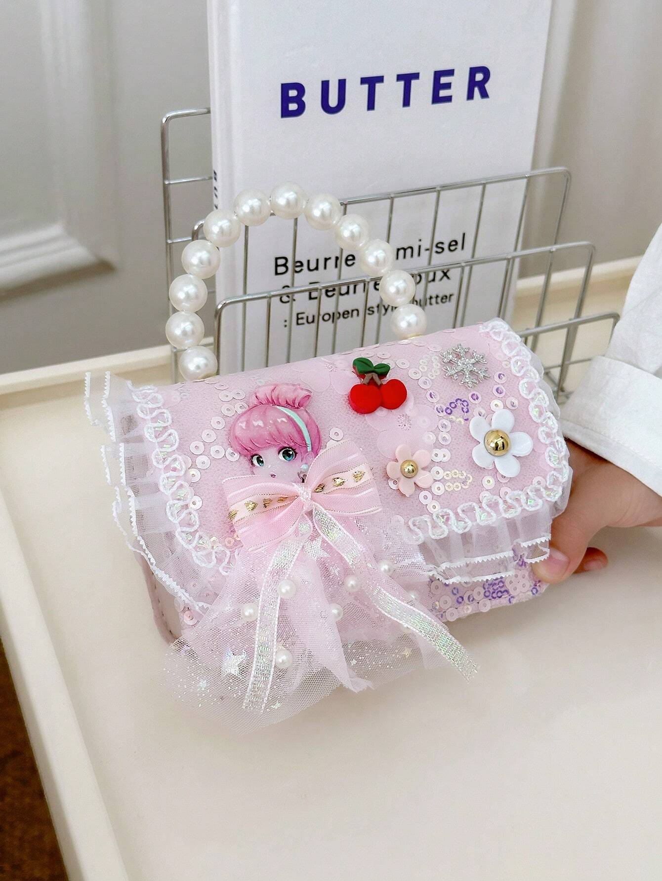 Mini Glitter Decorated Fashion Faux Pearl Satchel For Evening Party