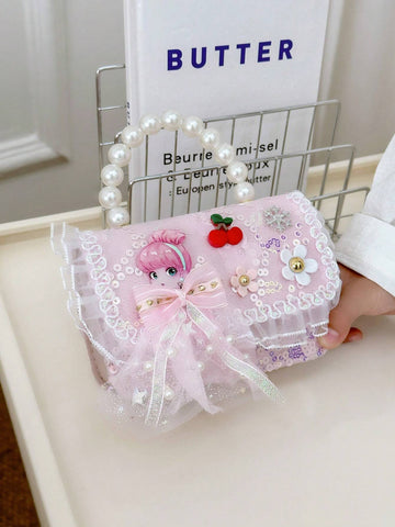 Mini Glitter Decorated Fashion Faux Pearl Satchel For Evening Party