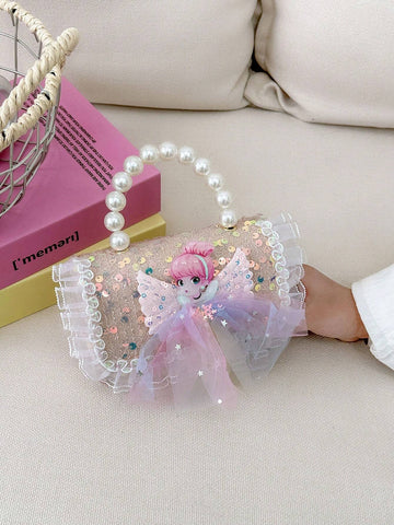 Mini Glitter Decorated Fashion Faux Pearl Satchel For Evening Party