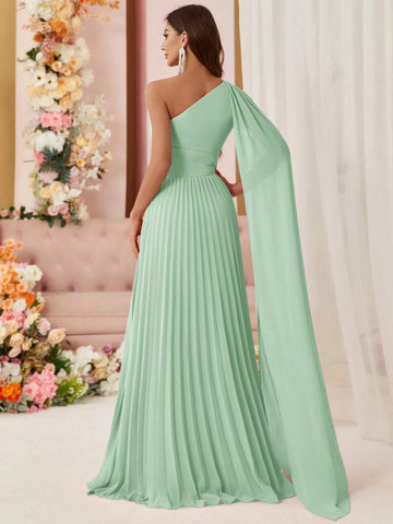 Belle One Shoulder Chiffon Pleat Side With Draped Decoration Evening Party Dress