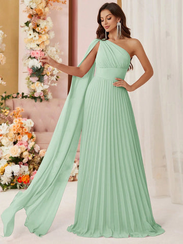 Belle One Shoulder Chiffon Pleat Side With Draped Decoration Evening Party Dress