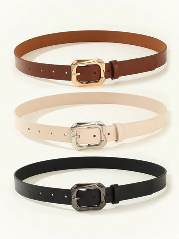 3pcs Gold Tone Square Buckle Everyday Dressy Waist Belt For Women's Clothes