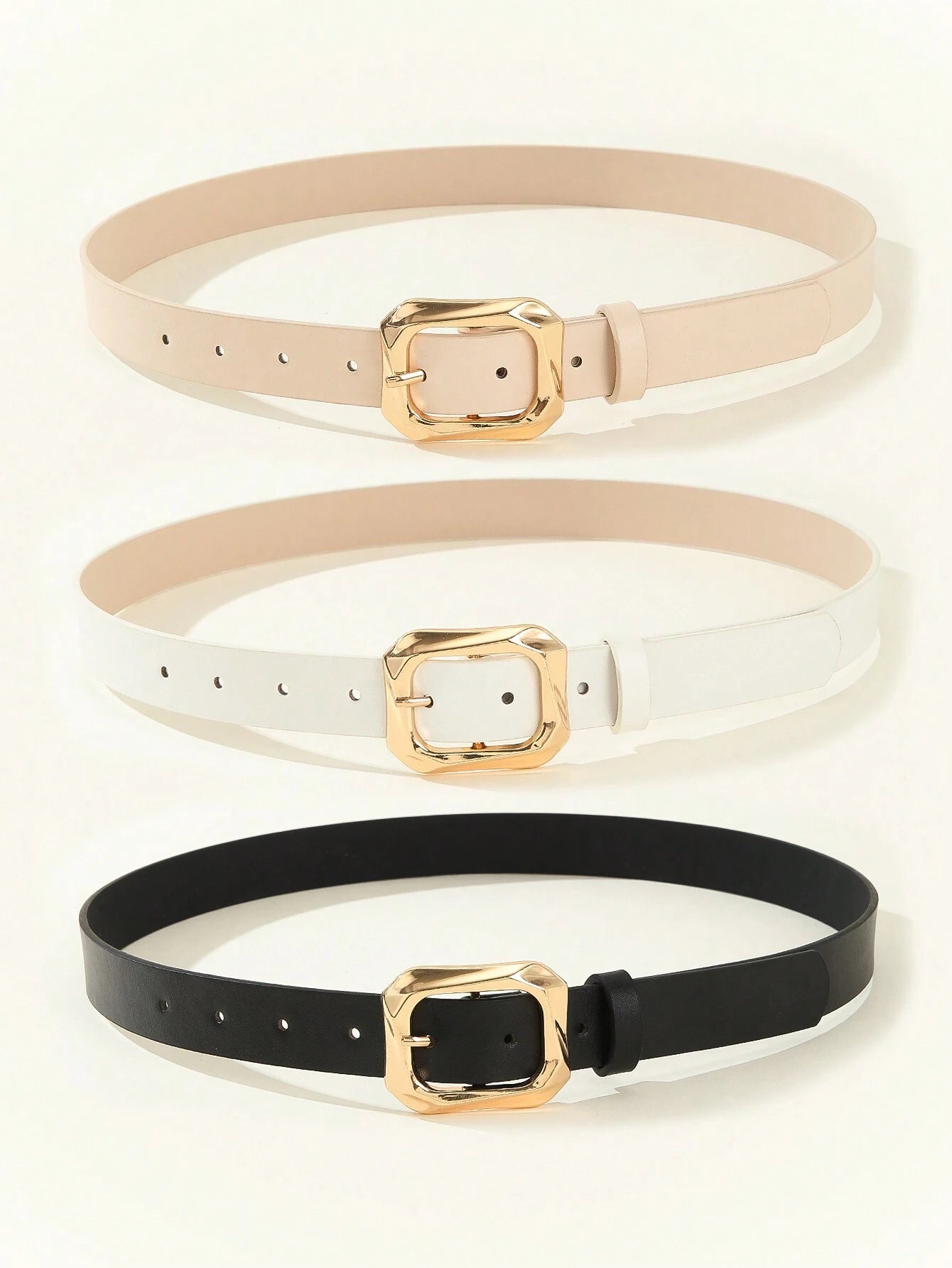 3pcs Gold Tone Square Buckle Everyday Dressy Waist Belt For Women's Clothes