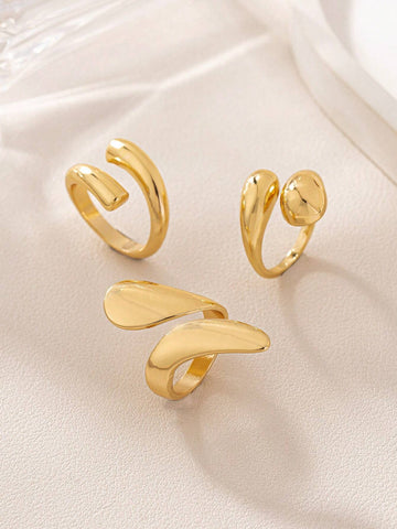 (Set Of 3) Women Non-Fading Rings, Stylish Personalized Tarnish-Resistant Ring Set