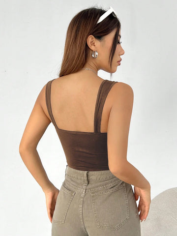 EZwear Women Solid Crop Wide Strap Tank Top