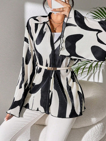 Commute Random Floral Print Flare Sleeve Shirt