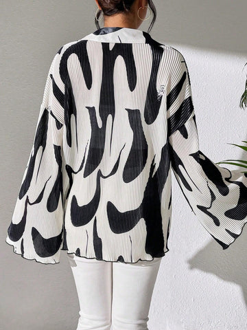 Commute Random Floral Print Flare Sleeve Shirt