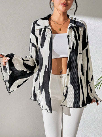 Commute Random Floral Print Flare Sleeve Shirt