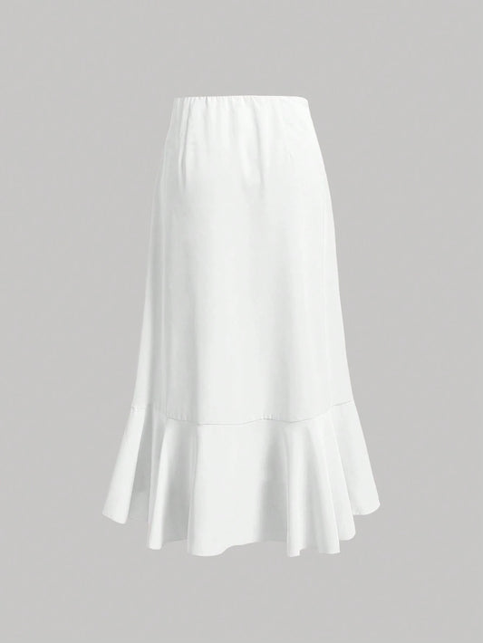 MOD Women Solid Simple Daily Casual Skirt With Ruffle Hem