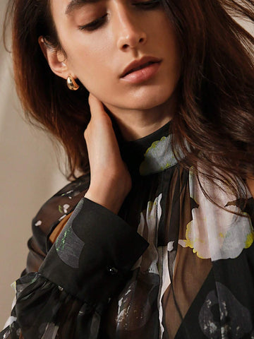 Anewsta Vintage Printed Hollow Out Top