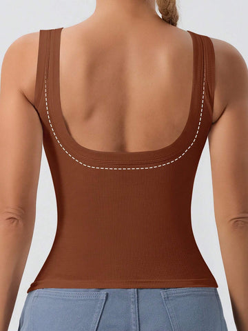 1pc Women's Casual Tank Top With Removable Chest Padding