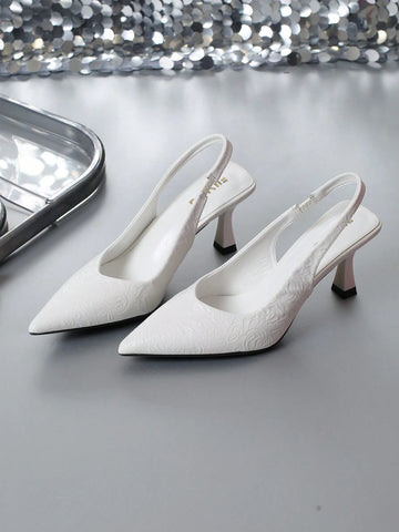 High-heeled Women's Shoes, Pointed Toe, Thin Heels, Shallow Mouth, Stone Pattern, Hollow Out, Ankle Strap, Pumps