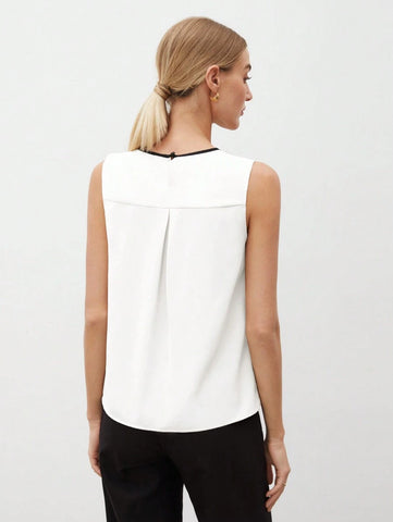 Women's Color Block Detail Pleated Hem Tank Top