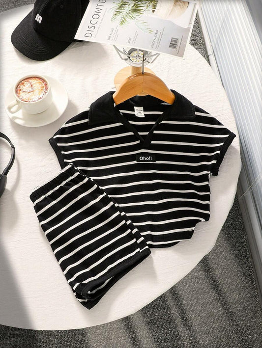Baby Boy Soft Knitted Stripe Color Block Romper And Shorts Set