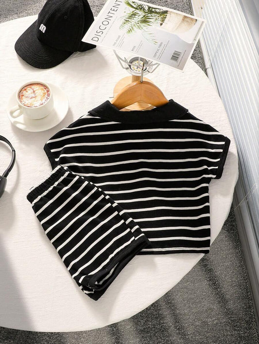 Baby Boy Soft Knitted Stripe Color Block Romper And Shorts Set
