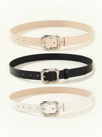 3pcs Gold Tone Square Buckle Everyday Dressy Waist Belt For Women's Clothes