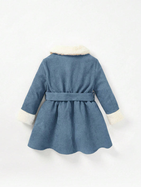 Cozy Pixies Baby Girls' Plush Collar Long Sleeve Waisted Dress With Hat