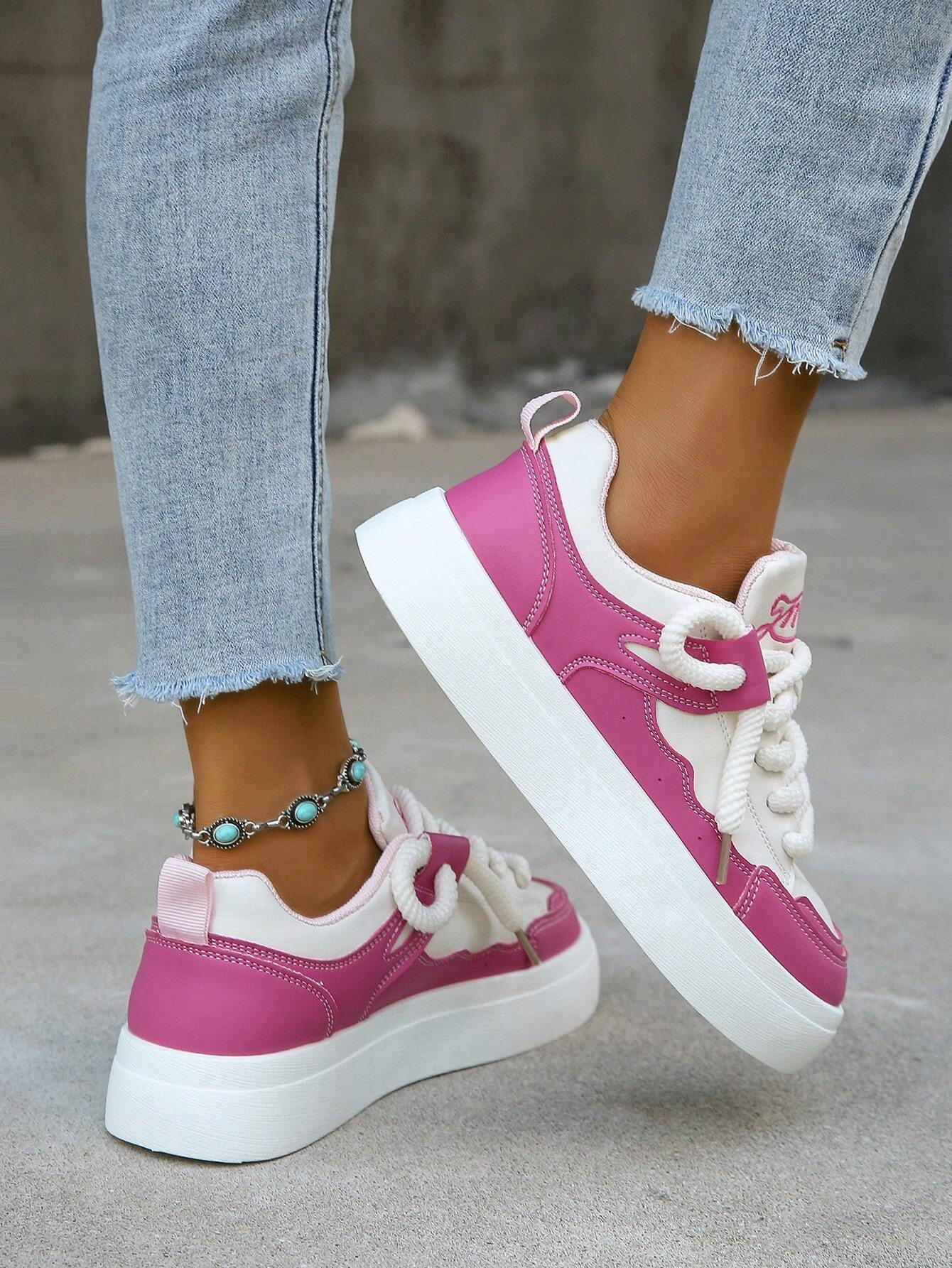 Fashionable Color-block White Sneakers