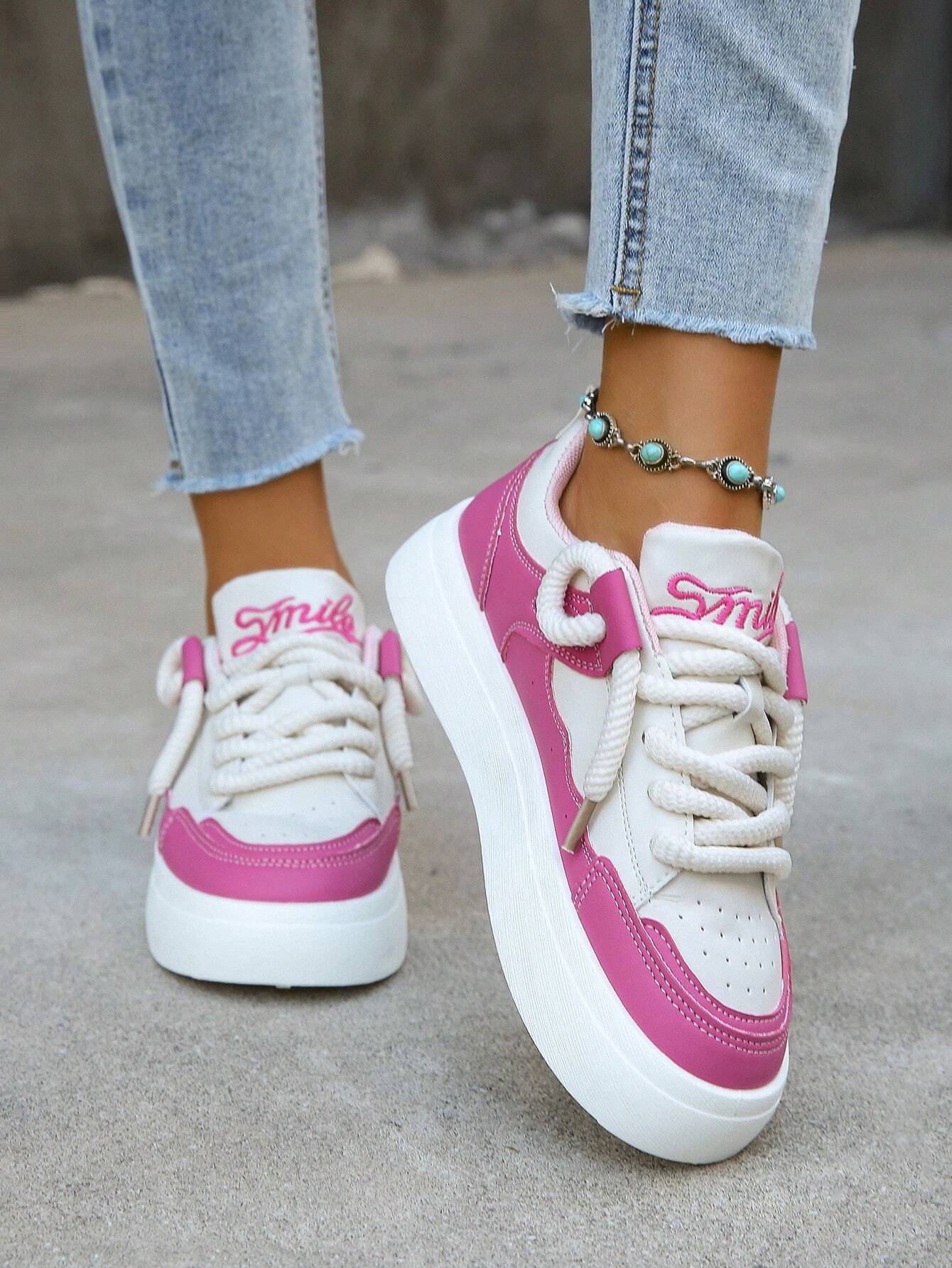 Fashionable Color-block White Sneakers