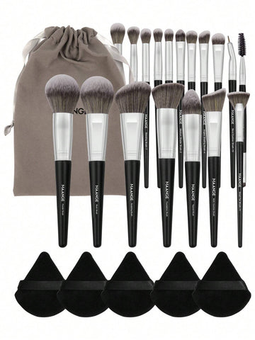 MAANGE MAANGE 18pcs Professional Makeup Brush Set With Cloth Bag&5pcs Triangle Powder Puff