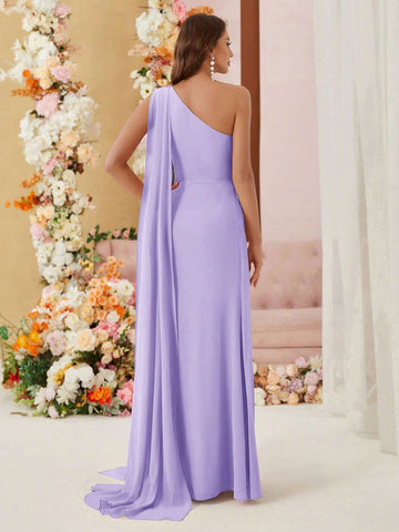 Belle Single Shoulder Chiffon Bridesmaid Dress With Draping Ruffles