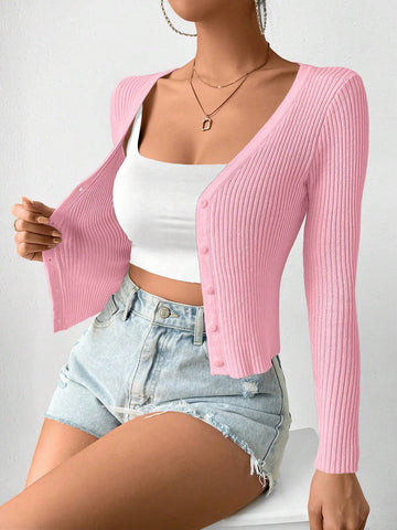 Frenchy Slim-Fit Women Spring And Autumn Long-Sleeve Cardigan With Pockets And Single Breasted Button