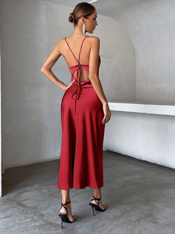 Aveloria Solid Tie Backless Cami Dress