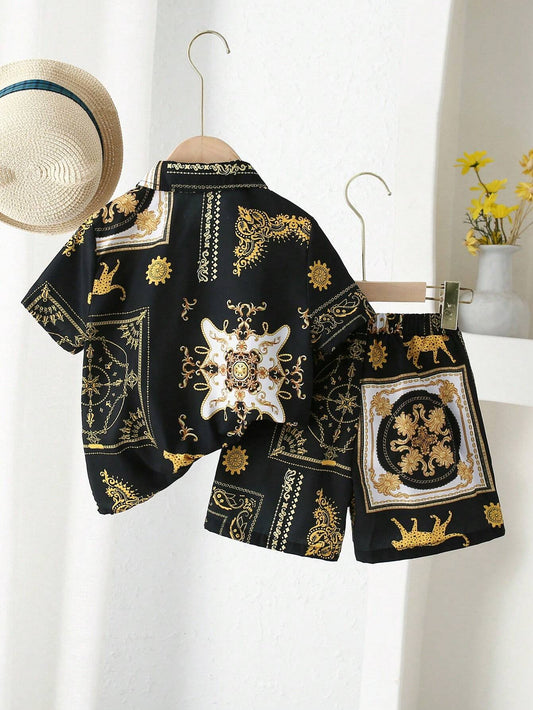 Young Boys' Baroque Printed Shirt And Shorts Set