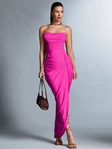 BAE High Slit Strapless Dress