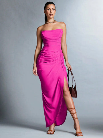 BAE High Slit Strapless Dress