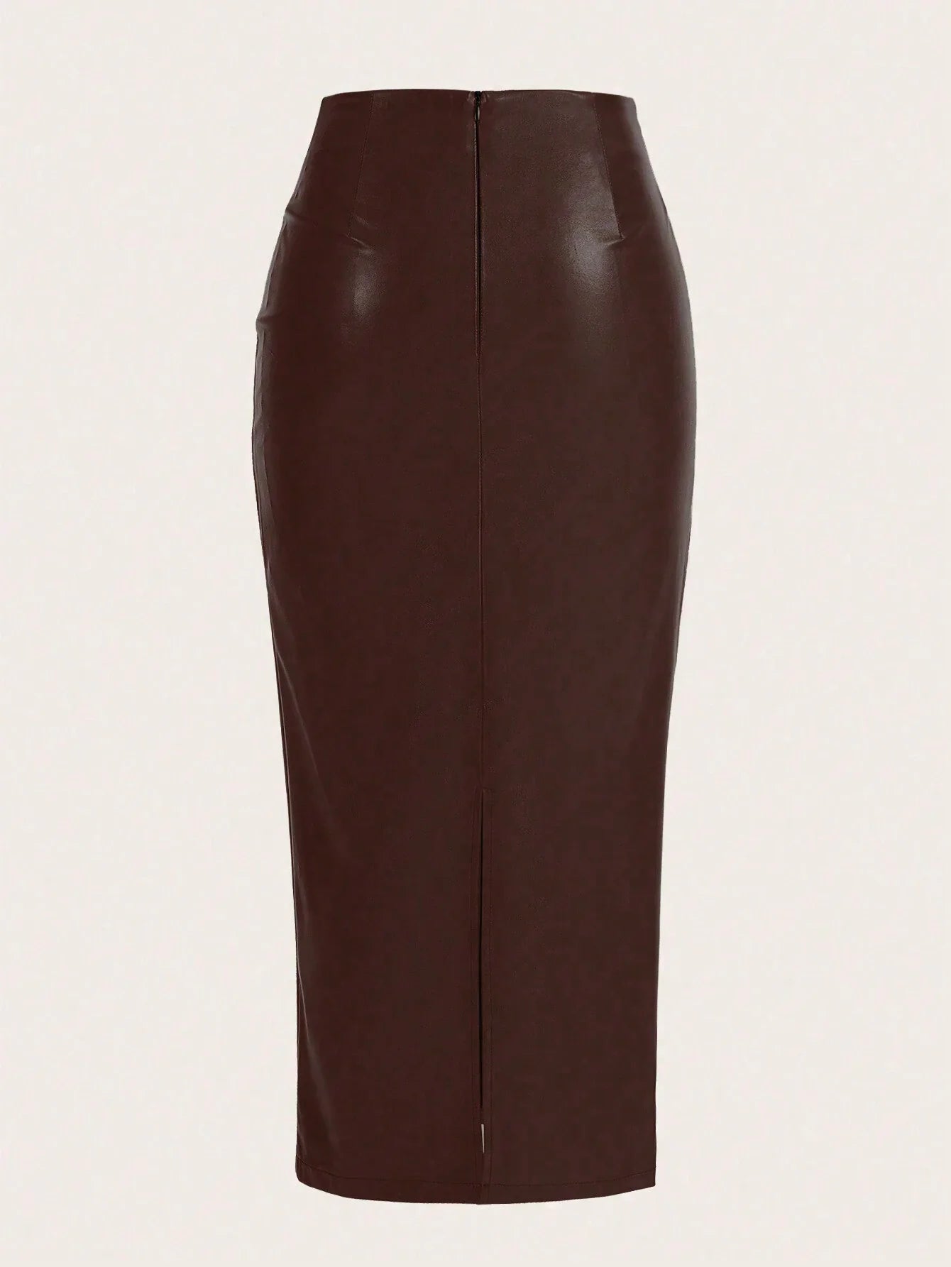 Raffin�a Solid Color Pleated Back Zipper Slit Skirt