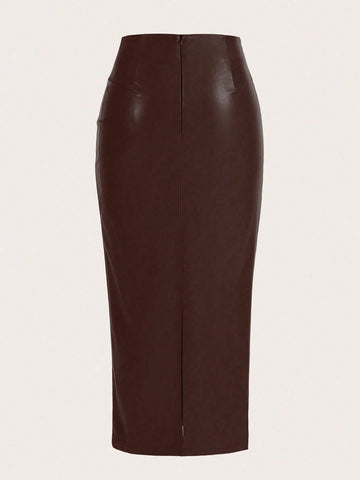 Raffinéa Solid Color Pleated Back Zipper Slit Skirt