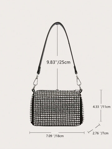 Mini Allover Rhinestone Decor Chain Square Bag
