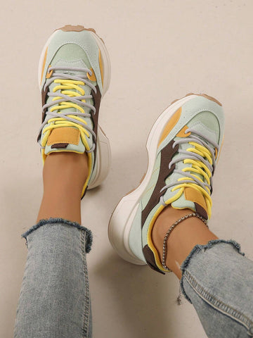 Women's Mesh Thick Bottom Color Block Sneakers