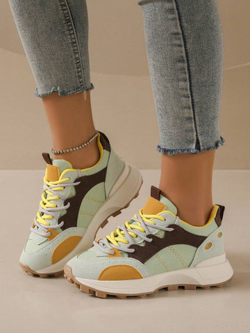 Women's Mesh Thick Bottom Color Block Sneakers