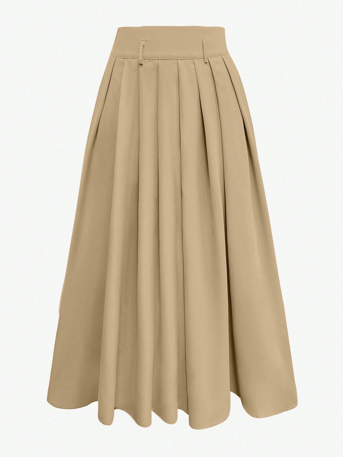 Privé Women Solid Color High Waist Long Pleated Casual Skirt