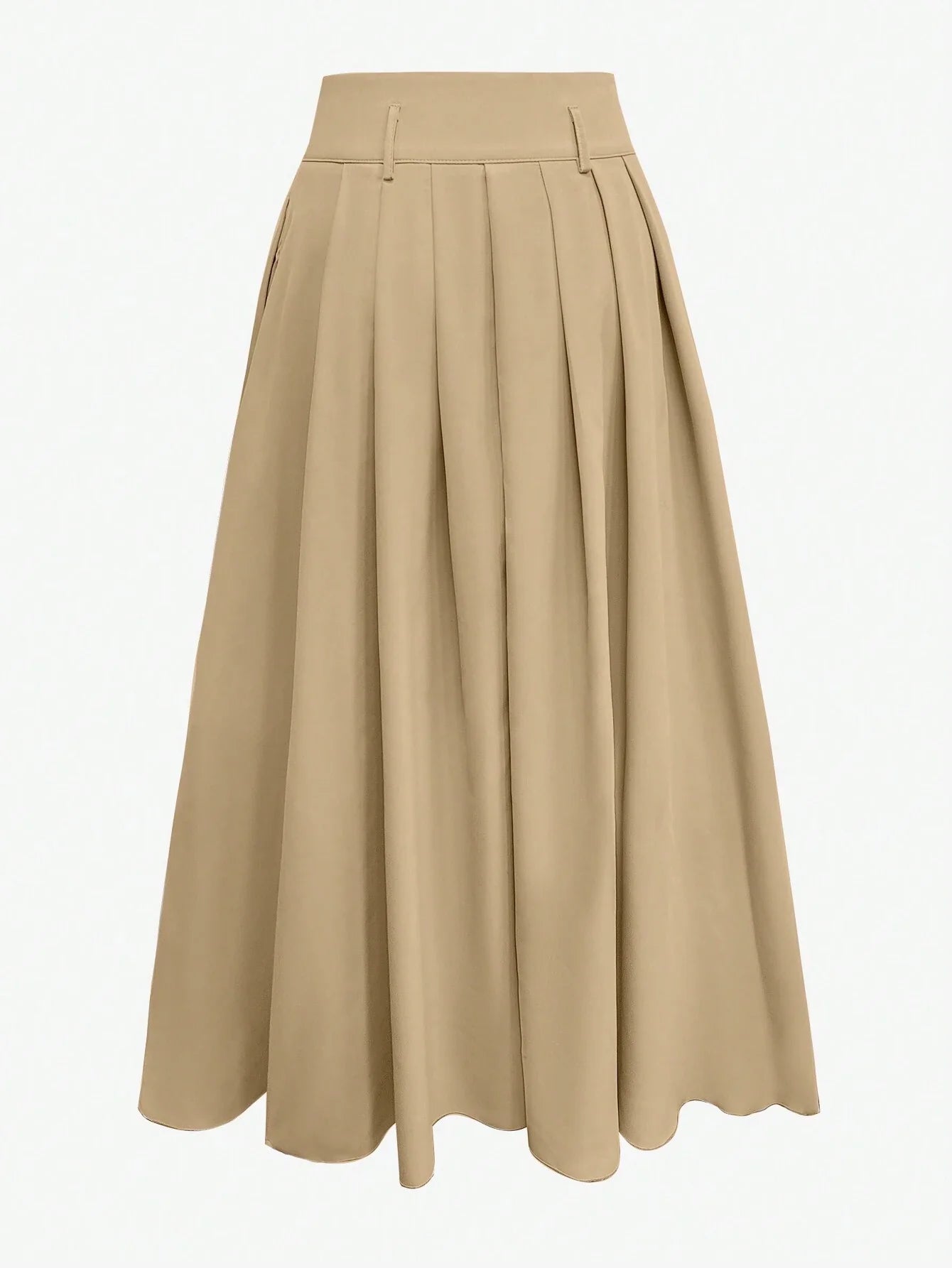 Priv� Women Solid Color High Waist Long Pleated Casual Skirt