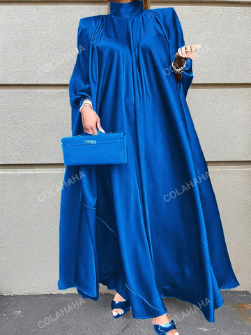 Solid Colour Stand Collar Long Cape Dress For Women Modest Dress