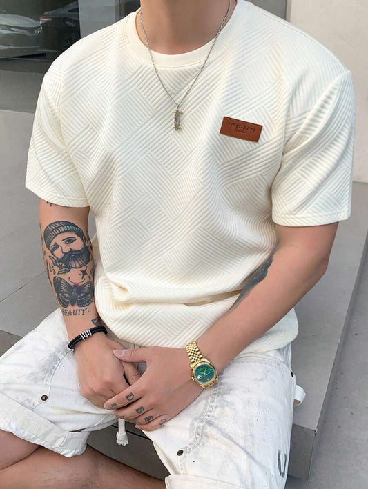 Stylish Solid Color Printed Label Adhesive Summer Short Sleeve T-Shirt