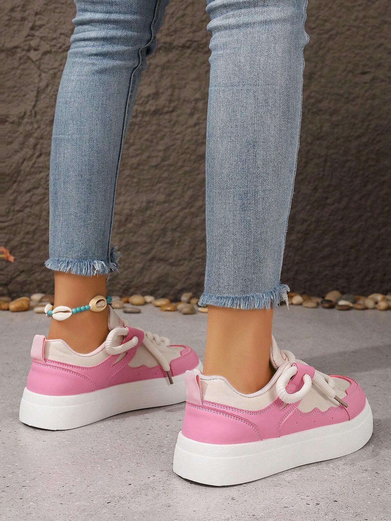 Fashionable Color-block White Sneakers