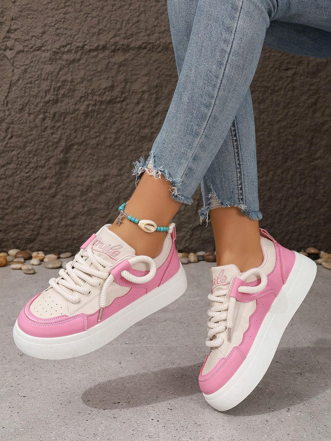 Fashionable Color-block White Sneakers