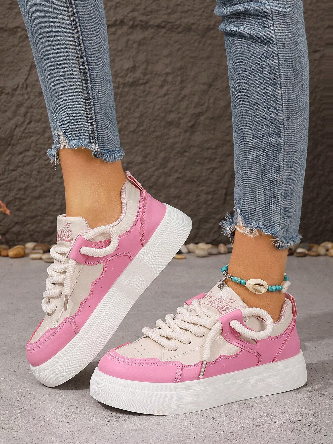 Fashionable Color-block White Sneakers