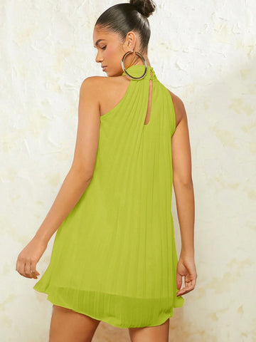 Haute Neck Tie Pleated Dress