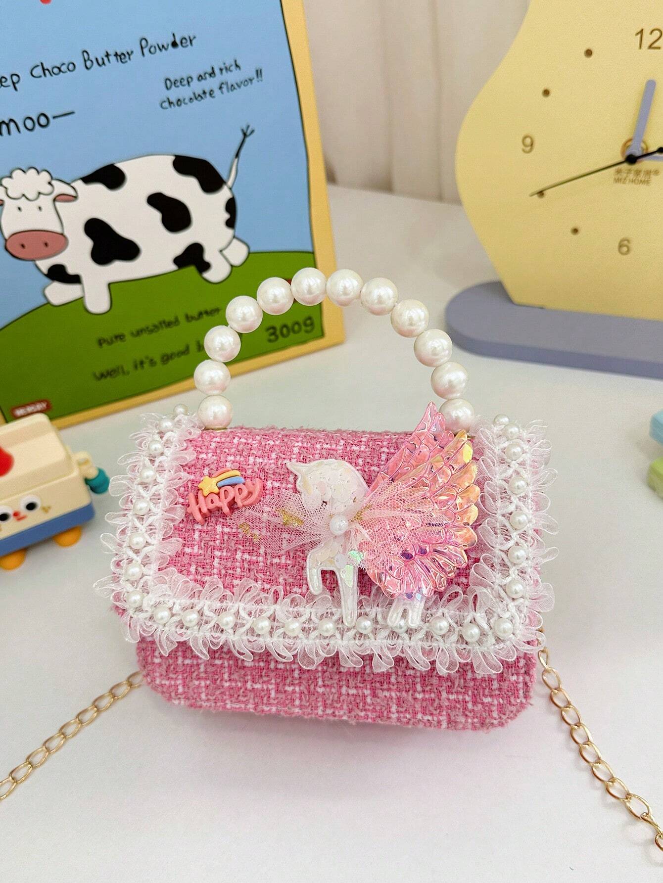 Mini Glitter Decorated Fashion Faux Pearl Satchel For Evening Party