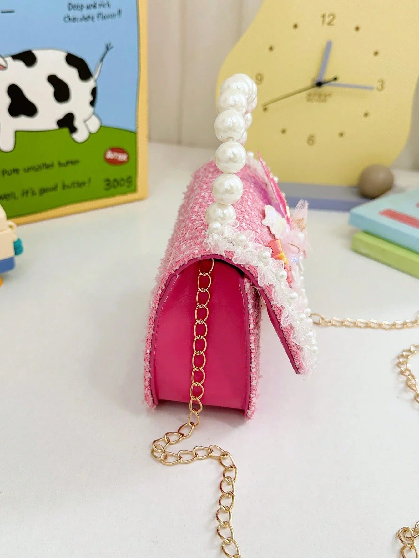 Mini Glitter Decorated Fashion Faux Pearl Satchel For Evening Party