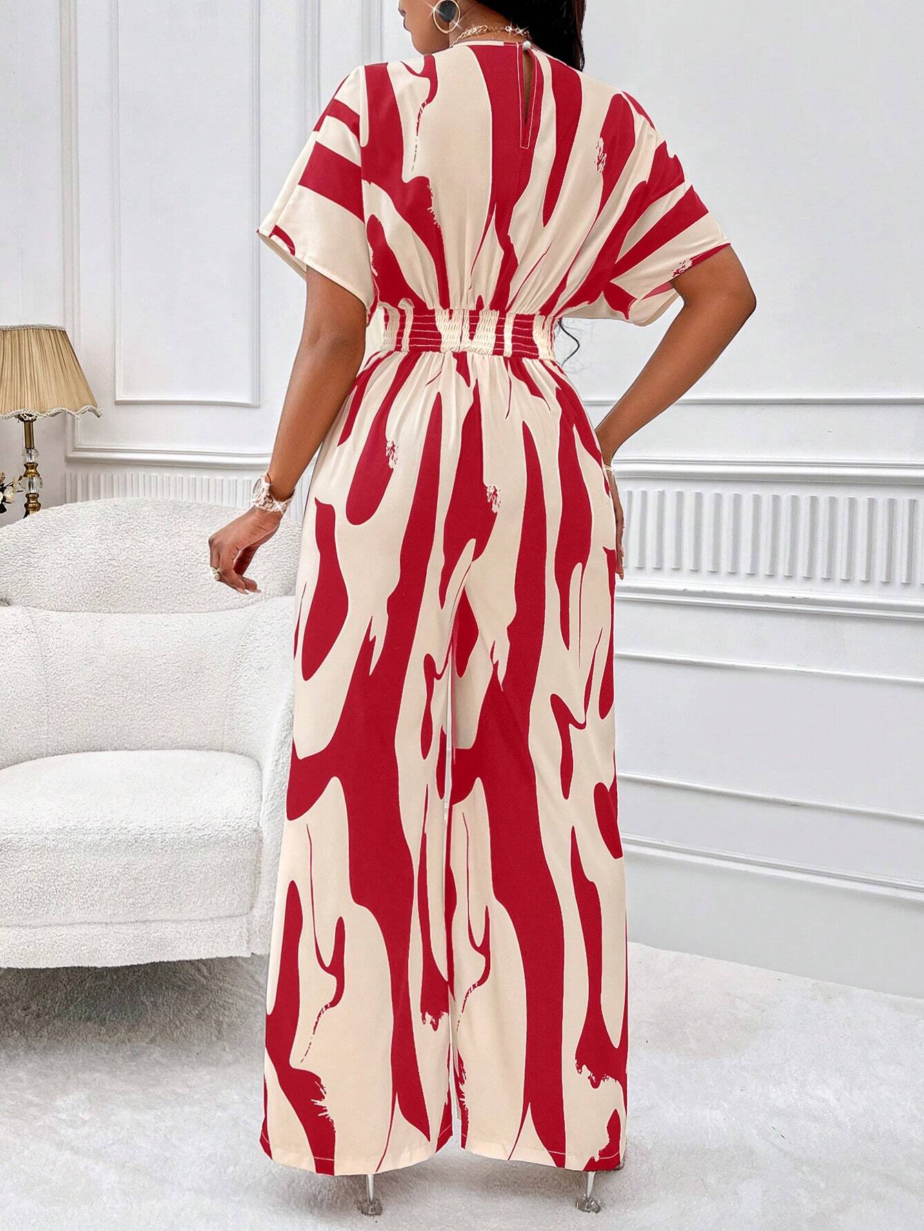 Lyxana Allover Print Batwing Sleeve Shirt Jumpsuit
