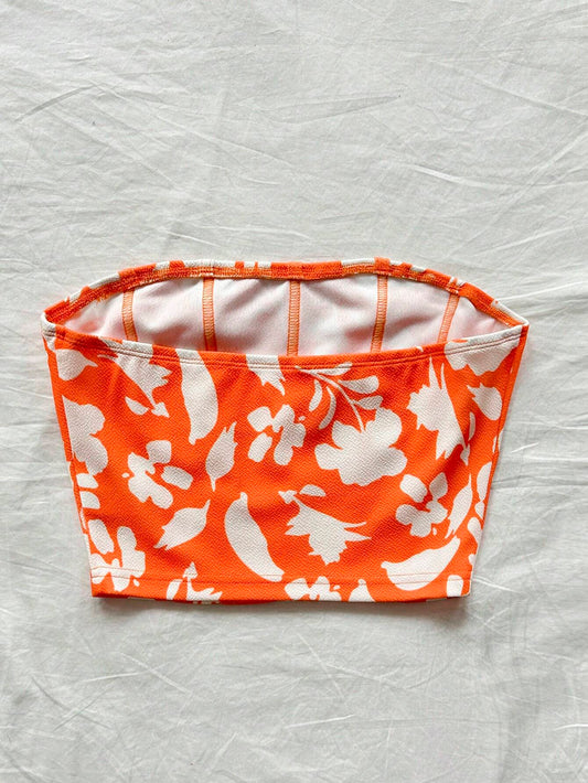 WYWH Orange Floral Print Short Crop Top