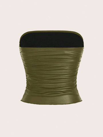 ICON Summer Solid Color Slim Fit Ruched Crop Tube Top