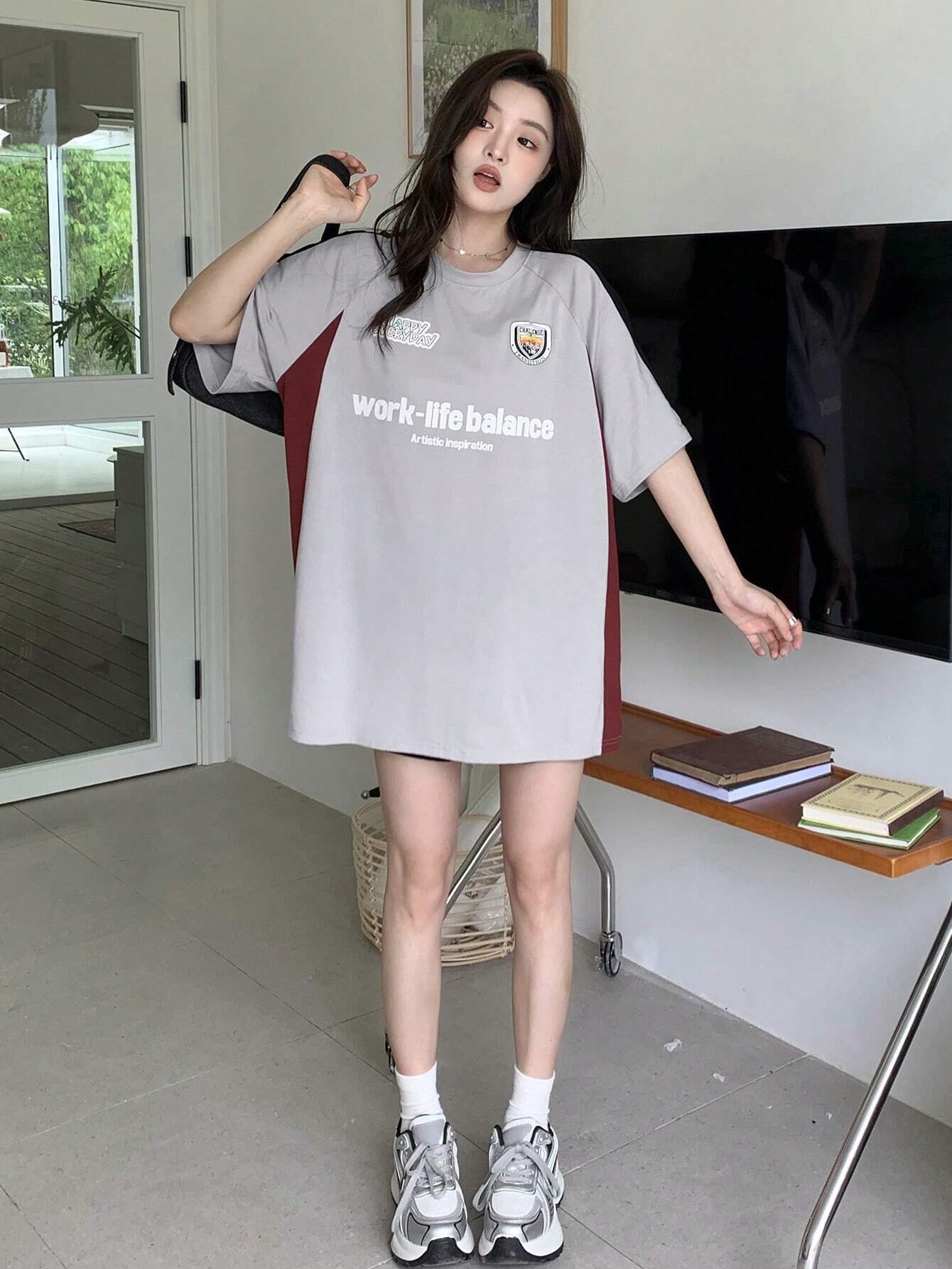 DAZY Women Summer Letter Printed Casual Short Sleeve T-Shirt With Raglan Sleeve